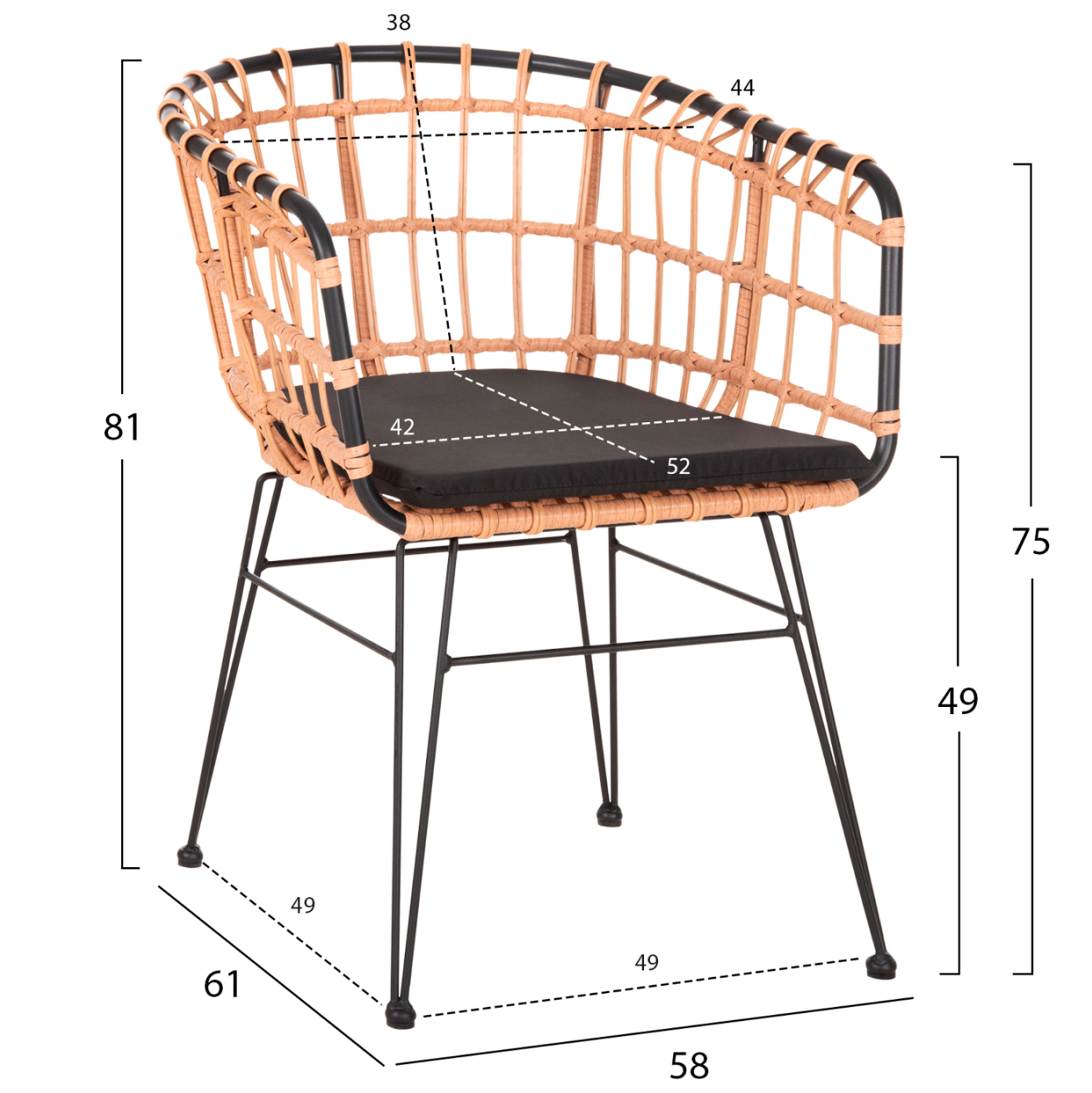 ΣΕΤ ΕΞΩΤ.ΧΩΡΟΥ 4ΤΜΧ ALLEGRA HM21051 ΣΥΝΘ.RATTAN ΜΠΕΖ-ΜΑΥΡΟ ΜΕΤΑΛΛΟ - Image 4