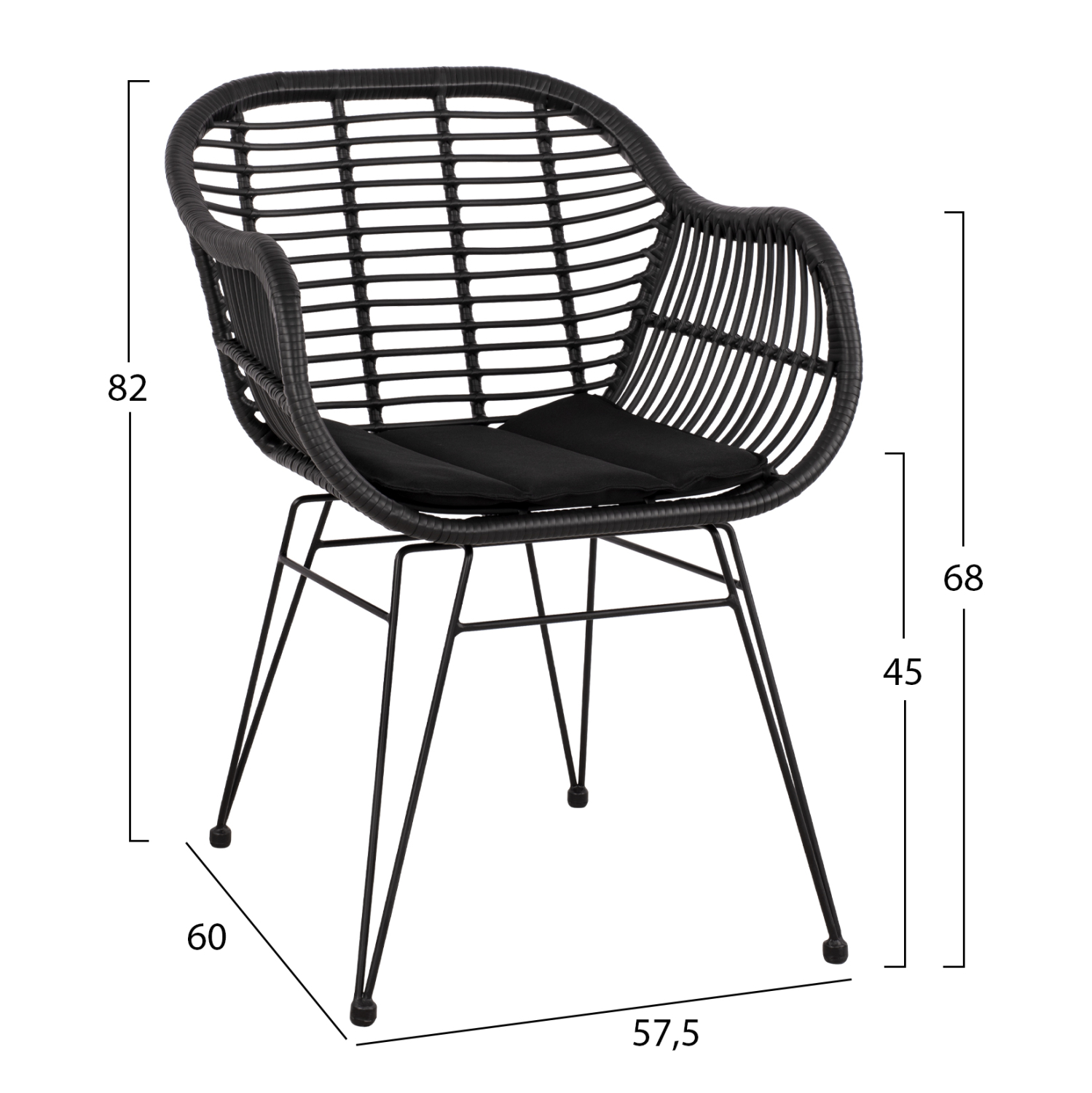 ΣΕΤ ΤΡΑΠΕΖΑΡΙΑΣ 3ΤΜΧ HM11871 ΜΕΤΑΛΛΟ & RATTAN ΣΕ ΜΑΥΡΟ ΧΡΩΜΑ - Image 2