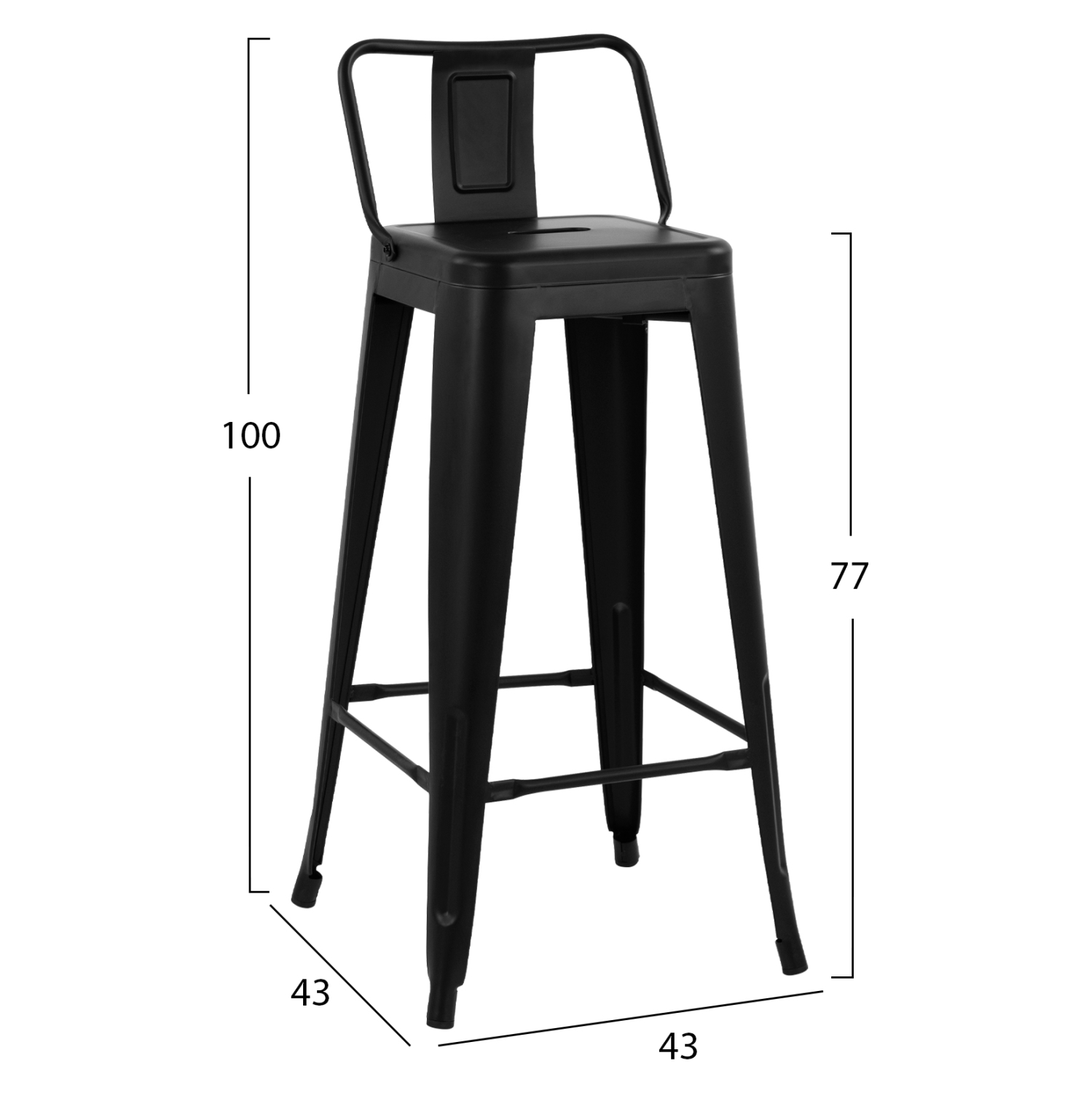 ΣΚΑΜΠΟ BAR ME ΠΛΑΤΗ ΜΕΤΑΛΛΙΚΟ MELITA-PRO HM8643.42 ΜΑΥΡΟ ΜΑΤ 42x42x100Υεκ. - Image 2