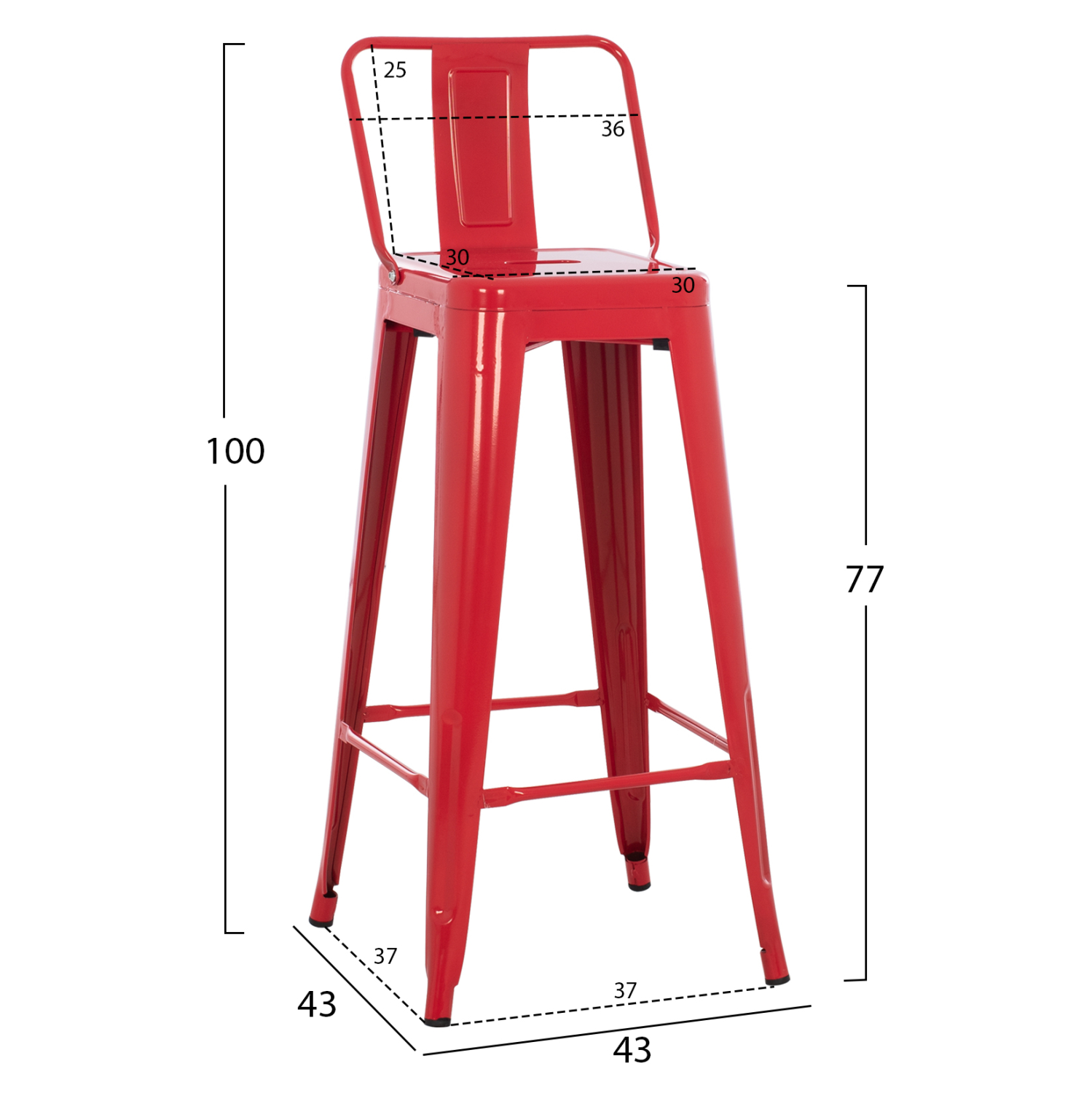 ΣΚΑΜΠΟ BAR ME ΠΛΑΤΗ ΜΕΤΑΛΛΙΚΟ MELITA-PRO HM8643.44 ΚΟΚΚΙΝΟ 42x42x100Υεκ. - Image 2