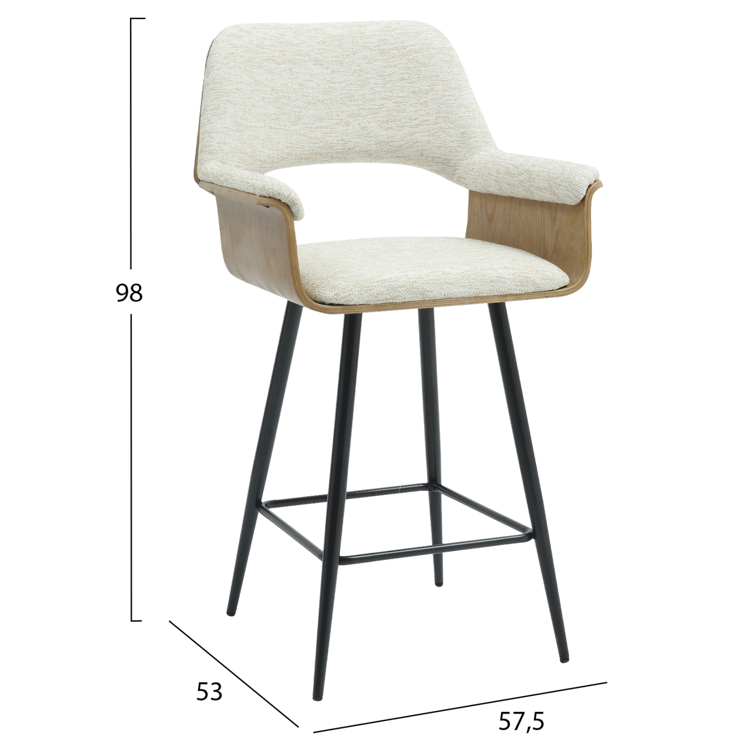 ΣΚΑΜΠΟ ΜΠΑΡ ΜΕΣ.ΥΨΟΥΣ CLIPP HM9987.02 ΜΑΥΡΑ ΜΕΤΑΛ.ΠΟΔΙΑ-ΕΚΡΟΥ ΥΦΑΣΜΑ 57,5x53x98Υεκ - Image 2