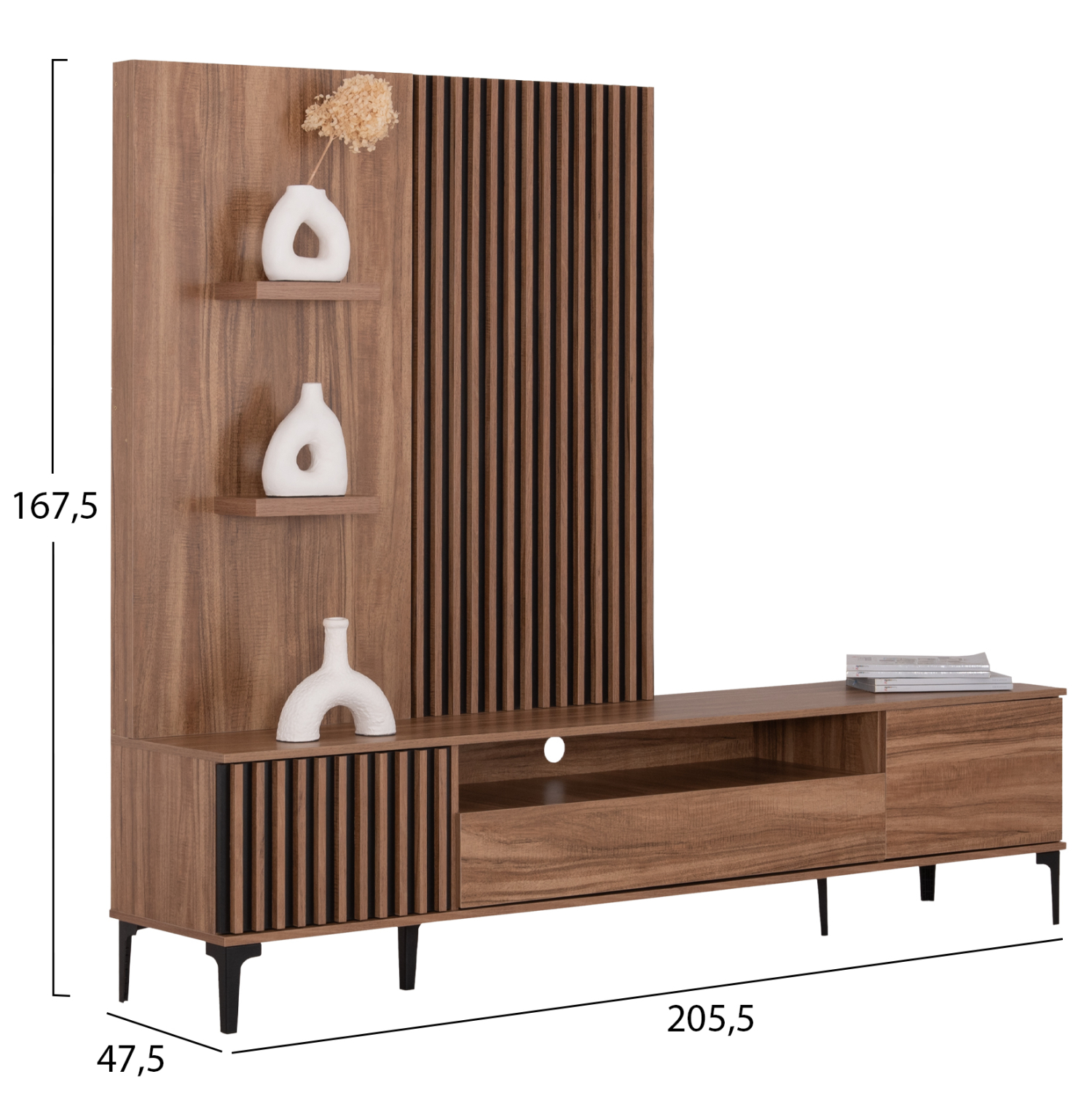 ΣΥΝΘΕΣΗ ΤΗΛΕΟΡΑΣΗΣ ΣΕΙΡΑ HARRY HM18010.01 ΜΕΛΑΜΙΝΗ ΦΥΣΙΚΟ-ΜΑΥΡΟ 205,5x40x167,5Υεκ - Image 2
