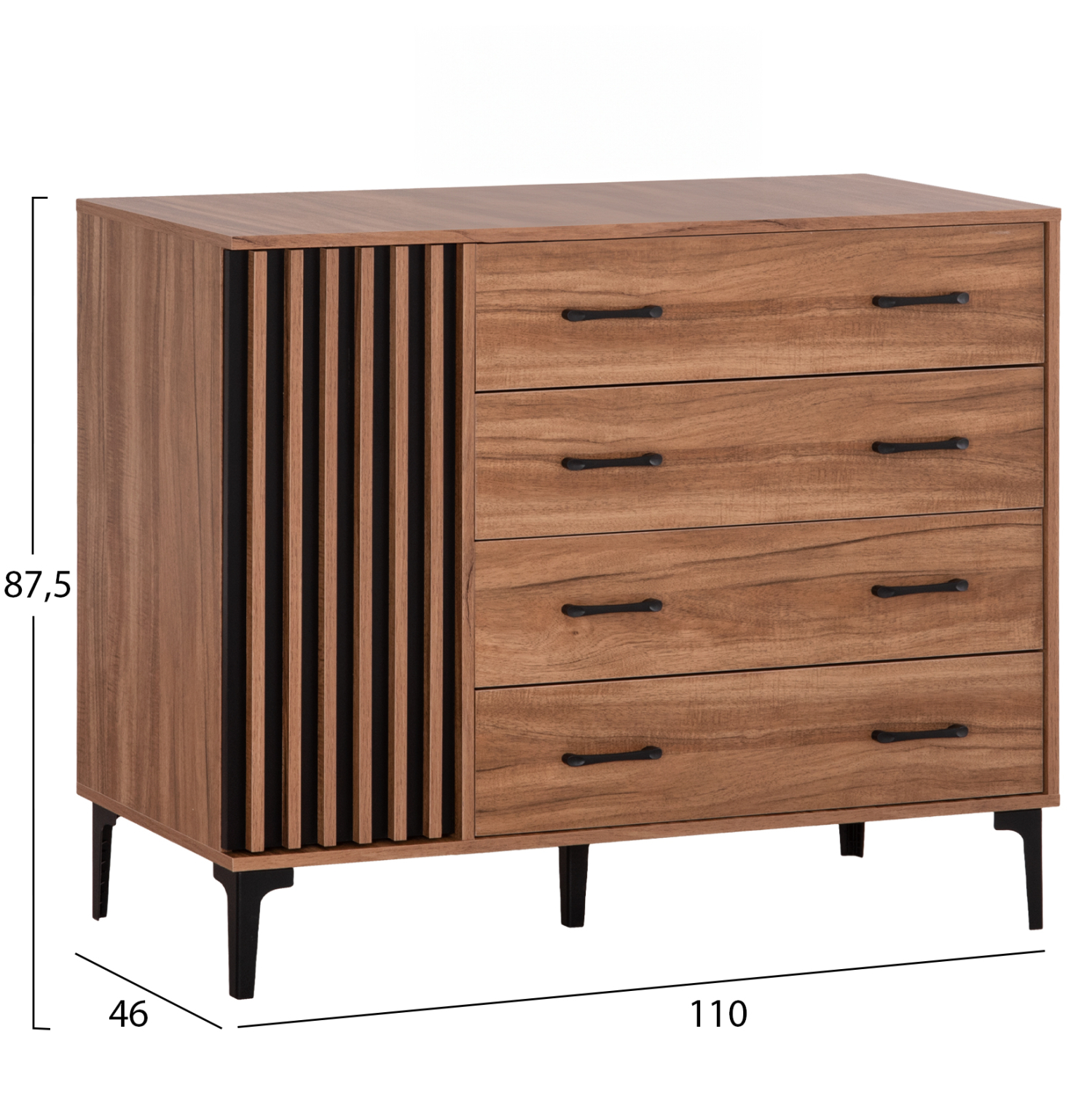 ΣΥΡΤΑΡΙΕΡΑ ΣΕΙΡΑ HARRY HM18009.01 ΜΕΛΑΜΙΝΗ ΦΥΣΙΚΟ ΞΥΛΟΥ-ΜΑΥΡΟ 110x46x87,5Υεκ. - Image 2