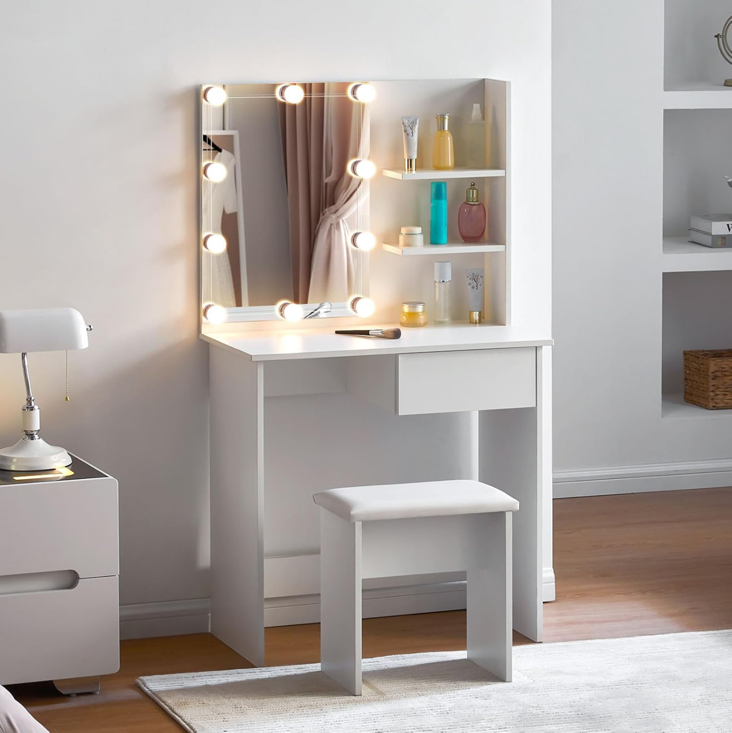 ΤΟΥΑΛΕΤΑ ΜΕ ΦΩΤΙΣΜΟ LED & ΡΑΦΙΑ LAURYN HM2501.03 ΜΕΛΑΜΙΝΗ ΣΕ ΛΕΥΚΟ 75x40x134.5Υεκ - Image 2