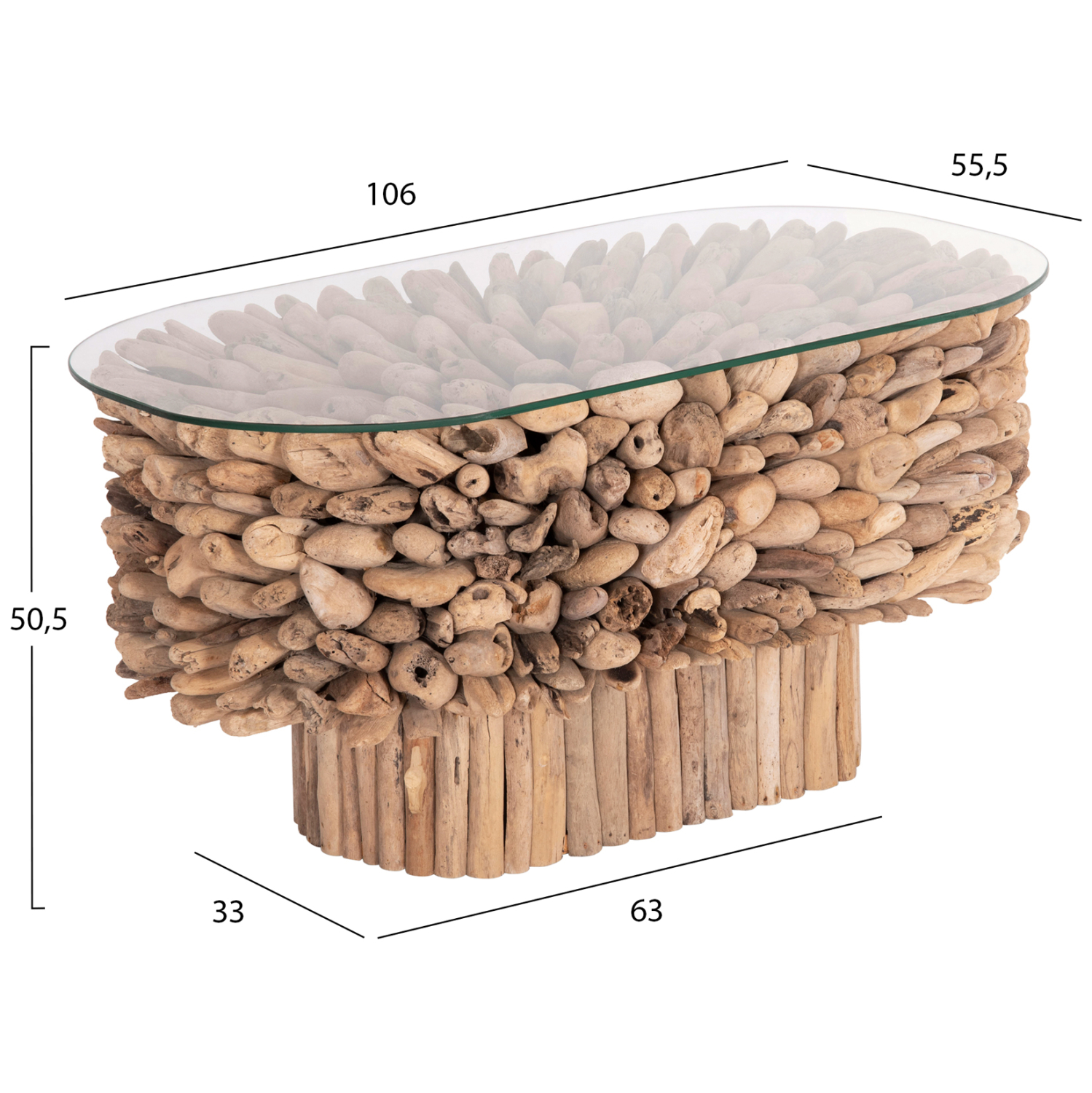 ΤΡΑΠΕΖΙ ΣΑΛΟΝΙΟΥ ΟΒΑΛ SPARROW HM9962 DRIFTWOOD--ΓΥΑΛΙ 106x55,5x50,5Υεκ. - Image 2