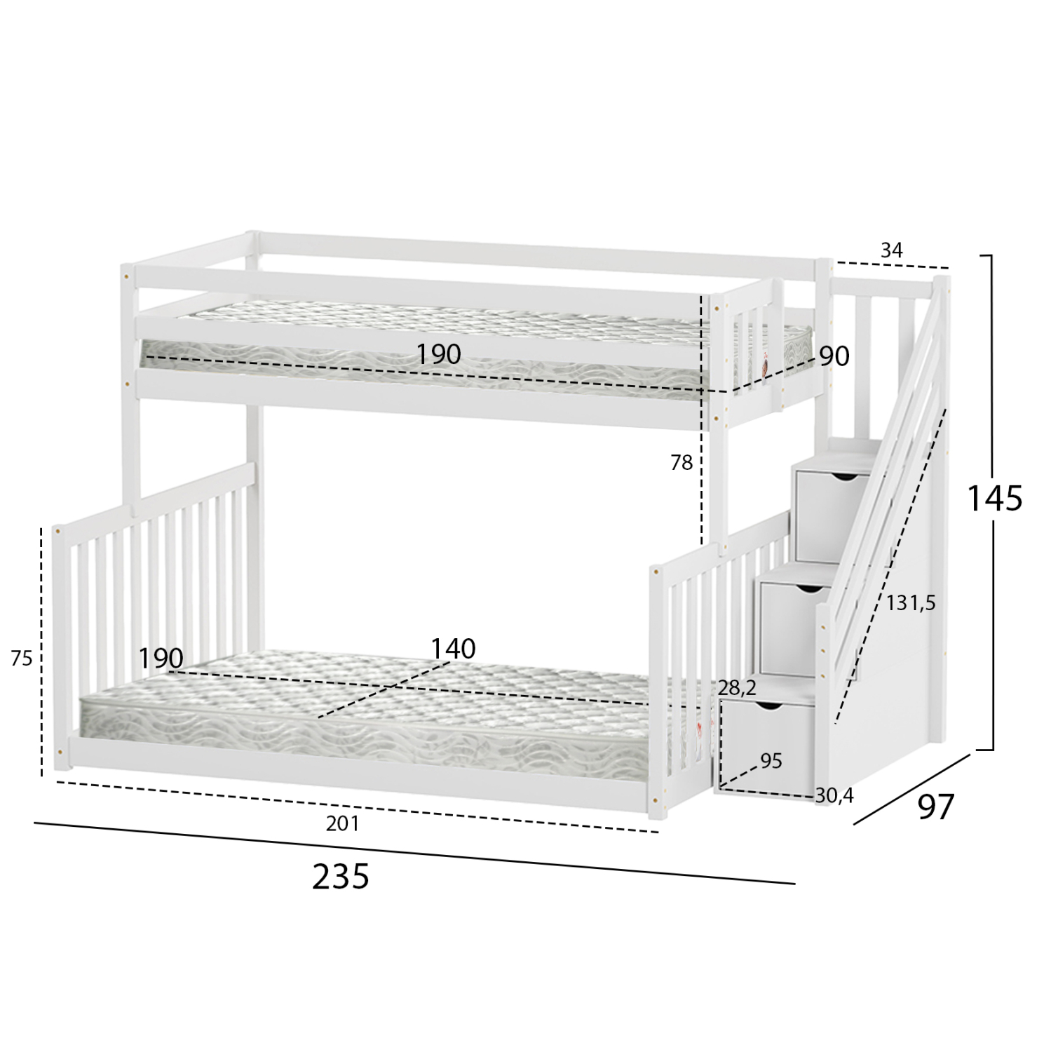 ΚΟΥΚΕΤΑ ΠΑΙΔΙΚΗ BEAMER HM21320 ΞΥΛΟ ΠΕΥΚΟΥ ΛΕΥΚΟ--ΓΙΑ ΣΤΡΩΜΑΤΑ 90 & 140x190εκ - Image 3