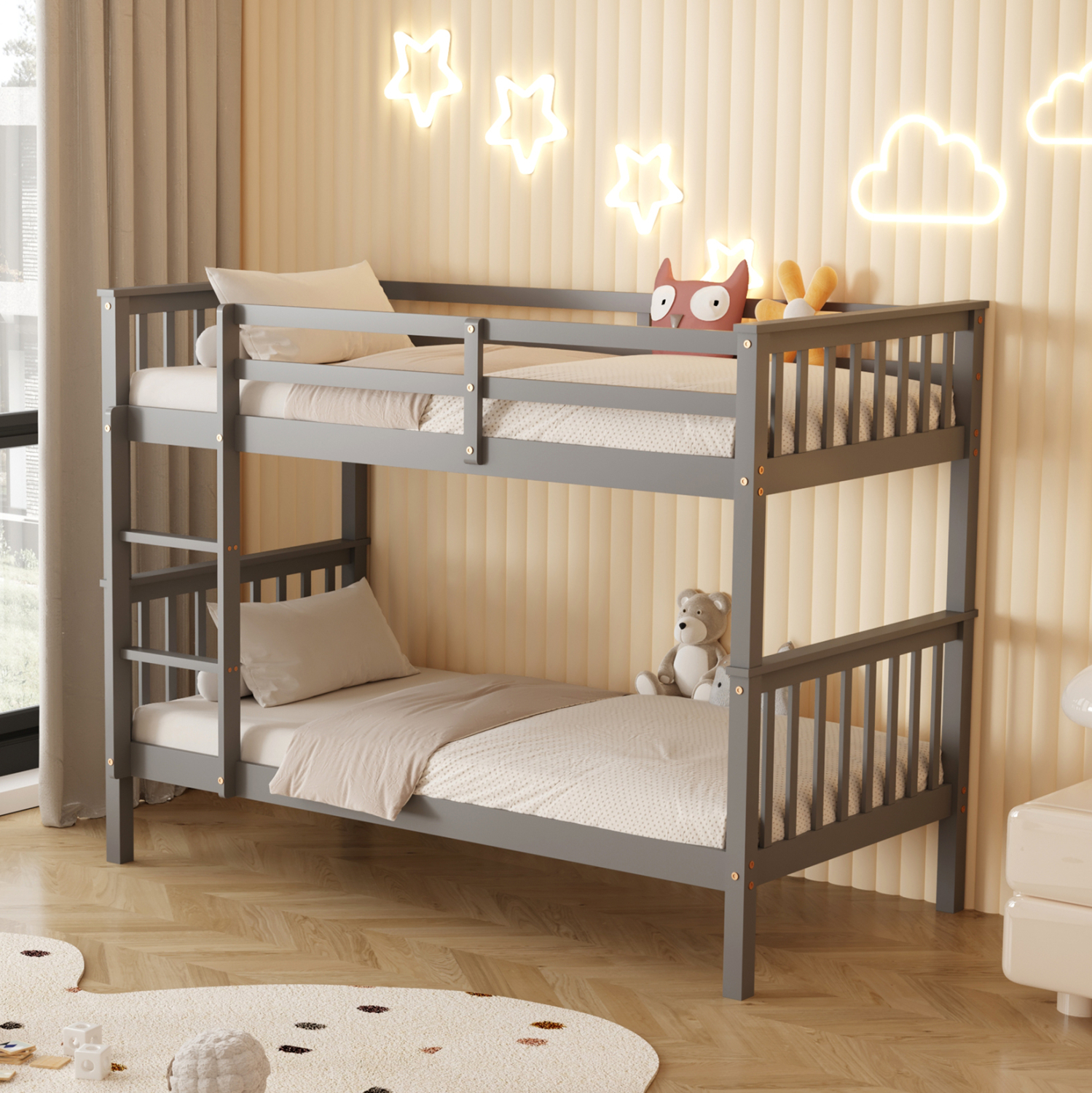 ΚΟΥΚΕΤΑ ΠΑΙΔΙΚΗ ΜΕ 2 ΣΤΡΩΜΑΤΑ LANTAI HM21307.02 ΞΥΛΟ ΠΕΥΚΟΥ ΓΚΡΙ--ΣΤΡΩΜΑΤΑ 90x190εκ - Image 2