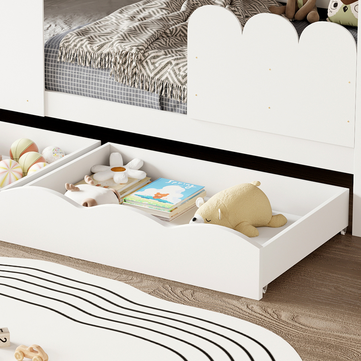 ΠΑΙΔΙΚΟ ΚΡΕΒΑΤΙ τ.MONTESSORI ΜΕ ΣΥΡΤΑΡΙΑ DOMER HM710.03 ΞΥΛΟ ΠΕΥΚΟΥ ΛΕΥΚΟ-ΣΤΡΩΜΑ 90x190εκ - Image 4