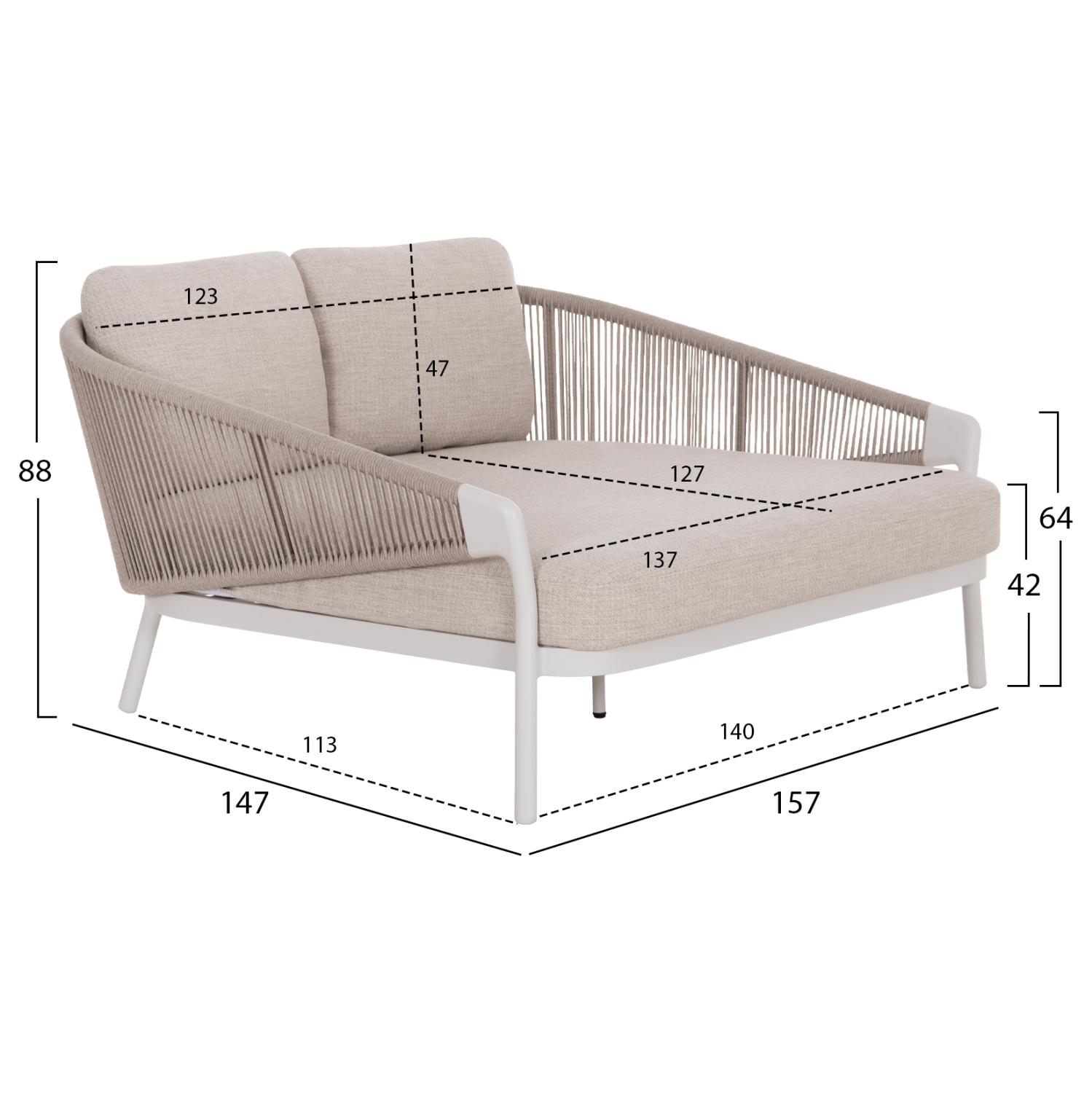 DAYBED ΣΕΙΡΑ XANTION HM6474.02 ΛΕΥΚΟ ΑΛΟΥΜΙΝΙΟ--ΣΧΟΙΝΙ--OLEFIN 157x147x88Υεκ - Image 2