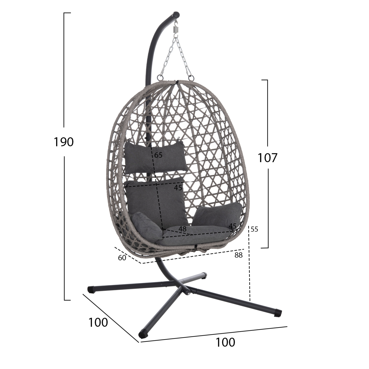 ΚΡΕΜΑΣΤΗ ΦΩΛΙΑ NESTA HM6468.01 ΓΚΡΙ ΜΕΤΑΛΛΟ & P.E.RATTAN 100x100x190Υεκ. - Image 2