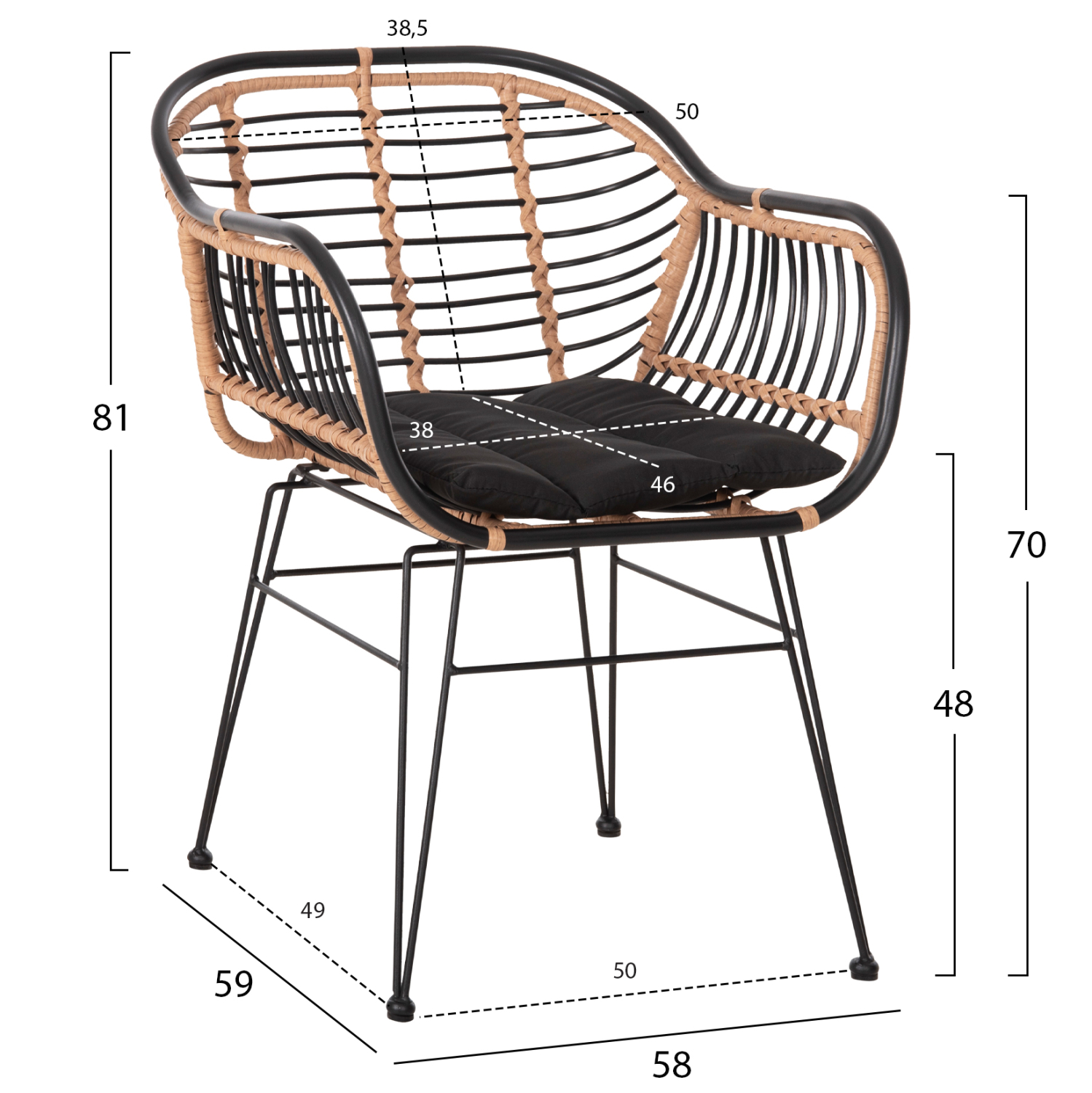 ΠΟΛΥΘΡΟΝΑ ALLEGRA HM5663.11 ΜΕΤΑΛ.ΣΚΕΛΕΤΟΣ-P.E.RATTAN ΜΠΕΖ-ΜΑΥΡΟ 58x59x81Υεκ - Image 2
