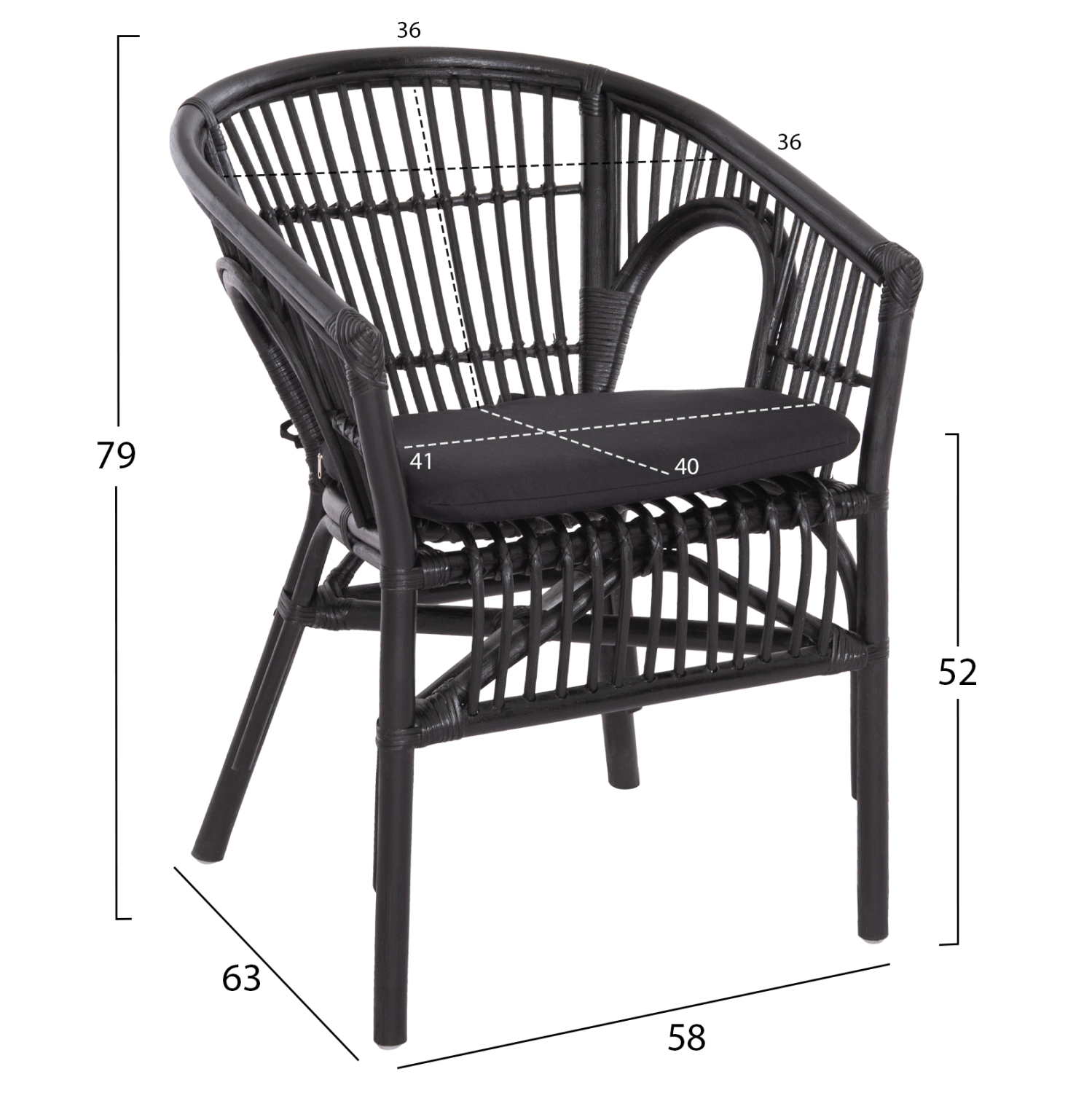 ΠΟΛΥΘΡΟΝΑ DAMPAR HM9929.03 RATTAN & ΜΑΞΙΛΑΡΙ ΣΕ ΜΑΥΡΟ 58x63x79Υεκ. - Image 2