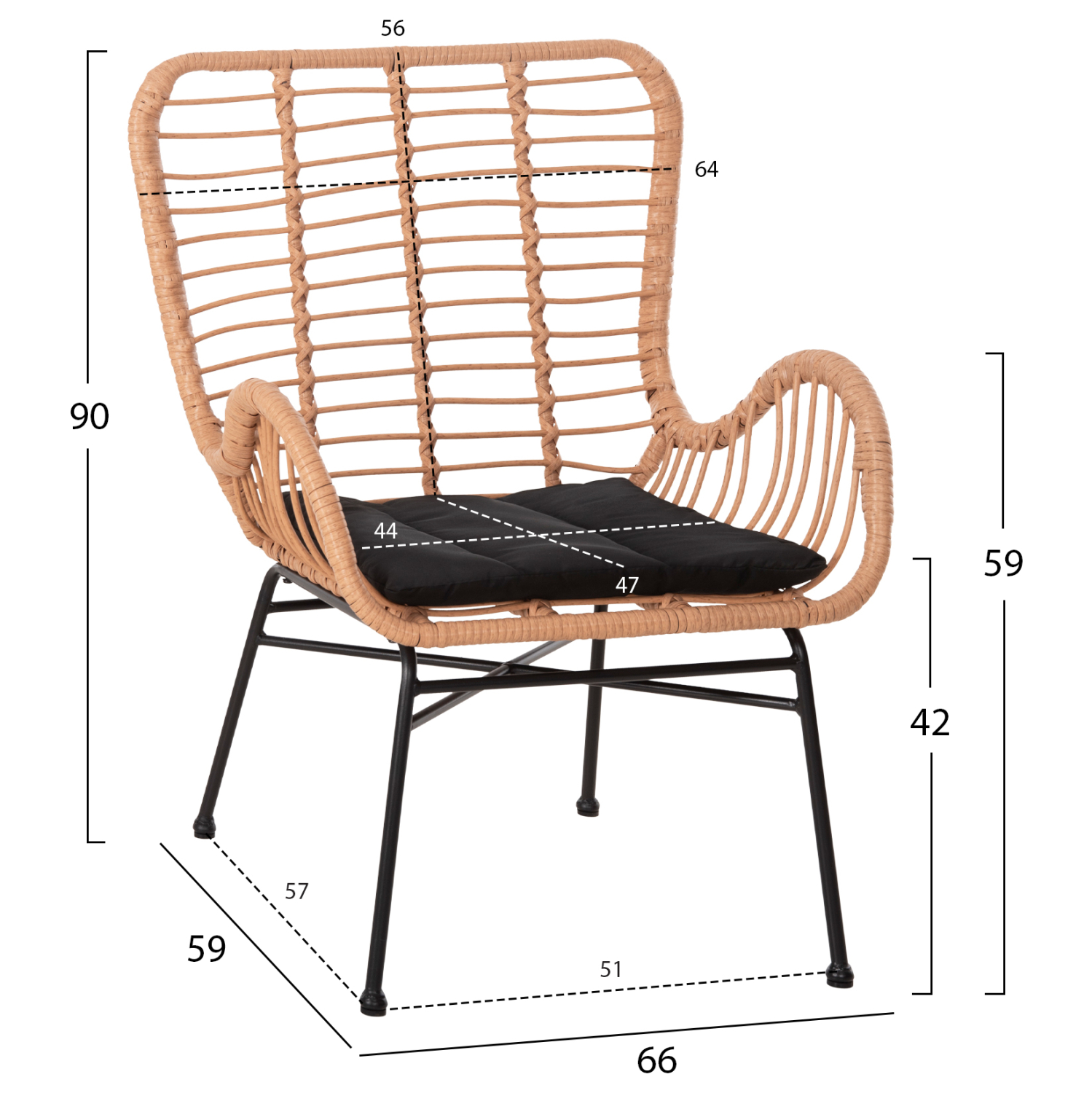 ΠΟΛΥΘΡΟΝΑ ΣΤΥΛ ΜΠΕΡΖΕΡΑΣ ALLEGRA HM5704.11 P.E.RATTAN ΜΠΕΖ-ΜΑΥΡΟ ΜΕΤΑΛΛΟ 66x59x90Υεκ. - Image 2