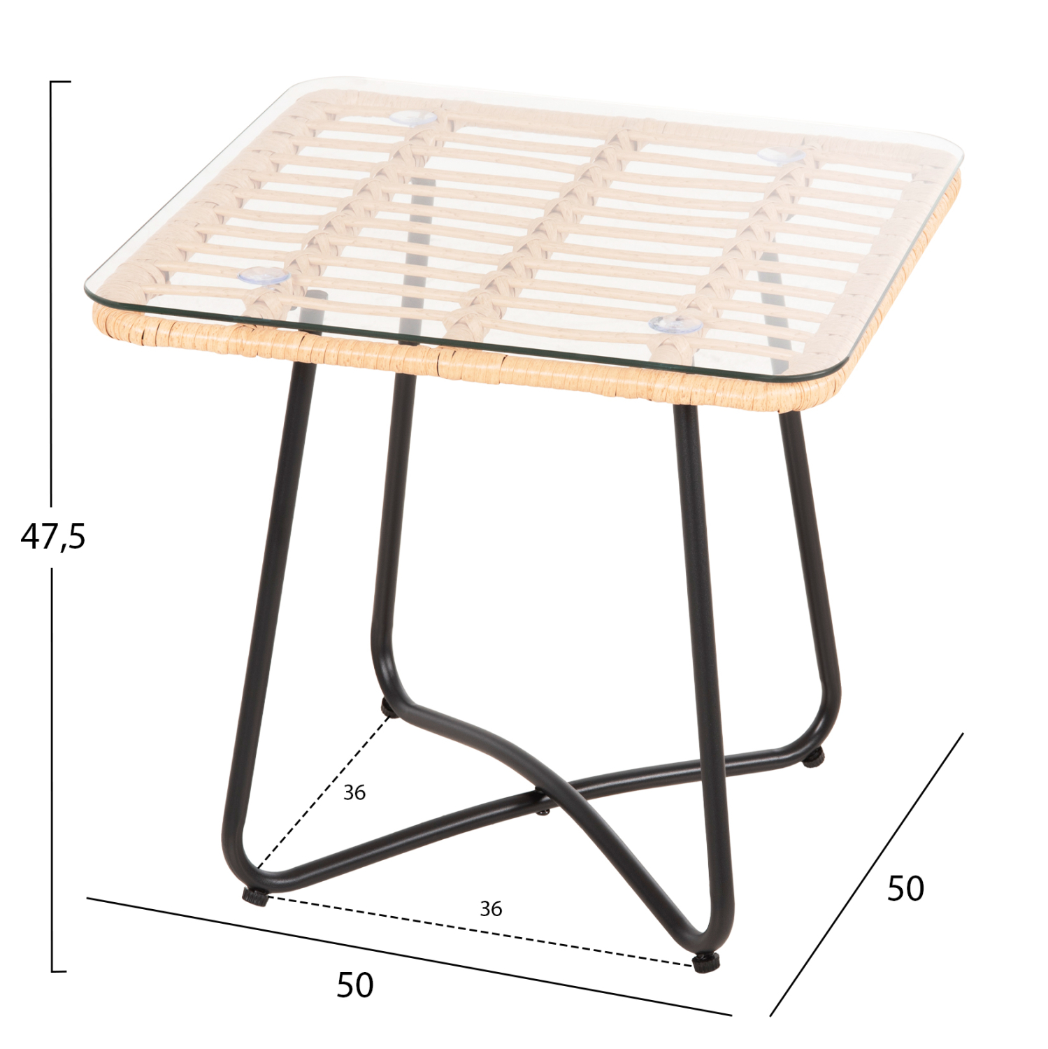 ΤΡΑΠΕΖΑΚΙ GERRY HM5717.11 ΜΕ WICKER ΜΠΕΖ-ΜΑΥΡΟ ΜΕΤΑΛ.ΣΚΕΛΕΤΟ 50x50x47,5Υεκ. - Image 2