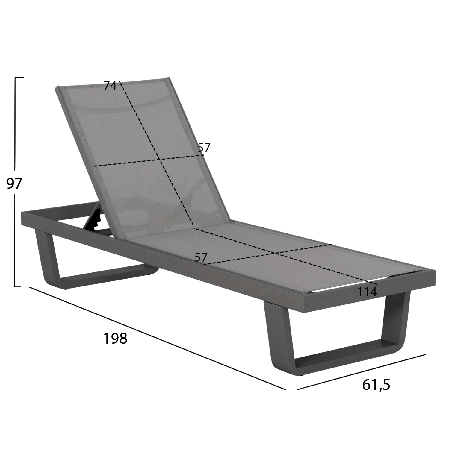 ΞΑΠΛΩΣΤΡΑ ΑΛΟΥΜΙΝΙΟΥ ΜΕ ΥΦΑΣΜΑ TESLIN RICKON HM6292.01 ΣΕ ΓΚΡΙ 198x61,5x97Υεκ. - Image 2