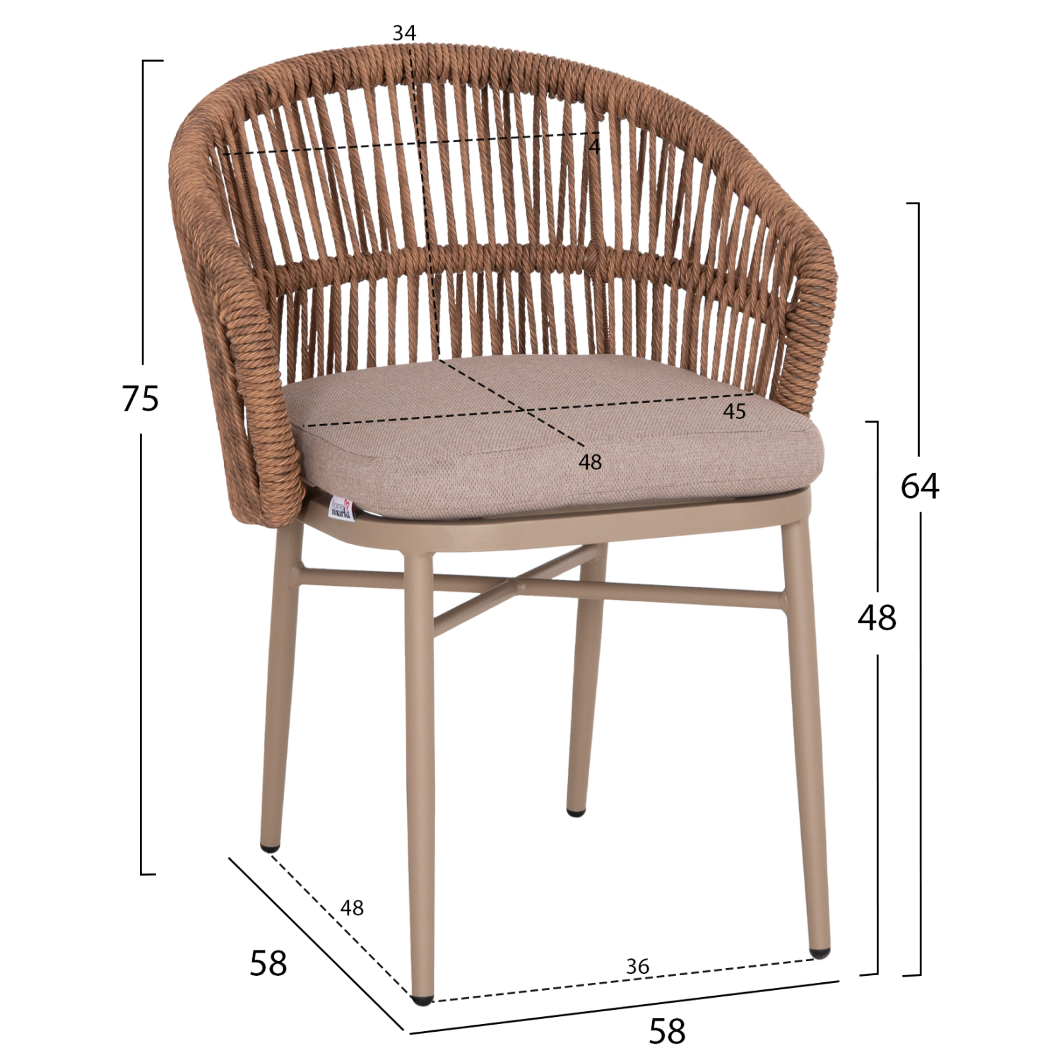 ΠΟΛΥΘΡΟΝΑ ΑΛΟΥΜΙΝΙΟΥ ORIN HM6265.03 ΚΑΠΟΥΤΣΙΝΟ- P.E.RATTAN ΣΕ ΦΥΣΙΚΟ 58x61x75Υεκ. - Image 2