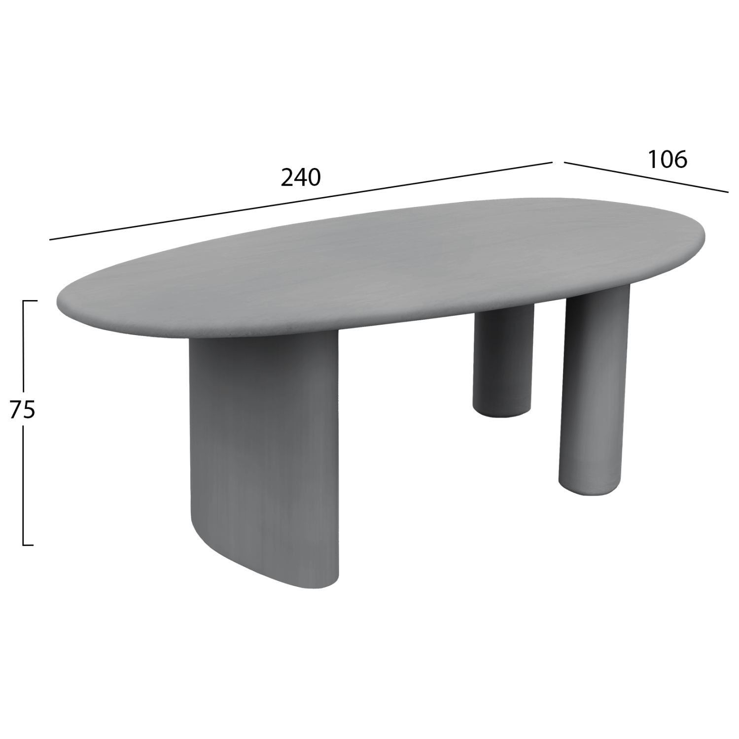 ΤΡΑΠΕΖΙ ΤΡΑΠΕΖΑΡΙΑΣ FIBER CEMENT ΟΒΑΛ VOLPE HM6599.01 ΓΚΡΙ 240x106x75Υεκ - Image 2