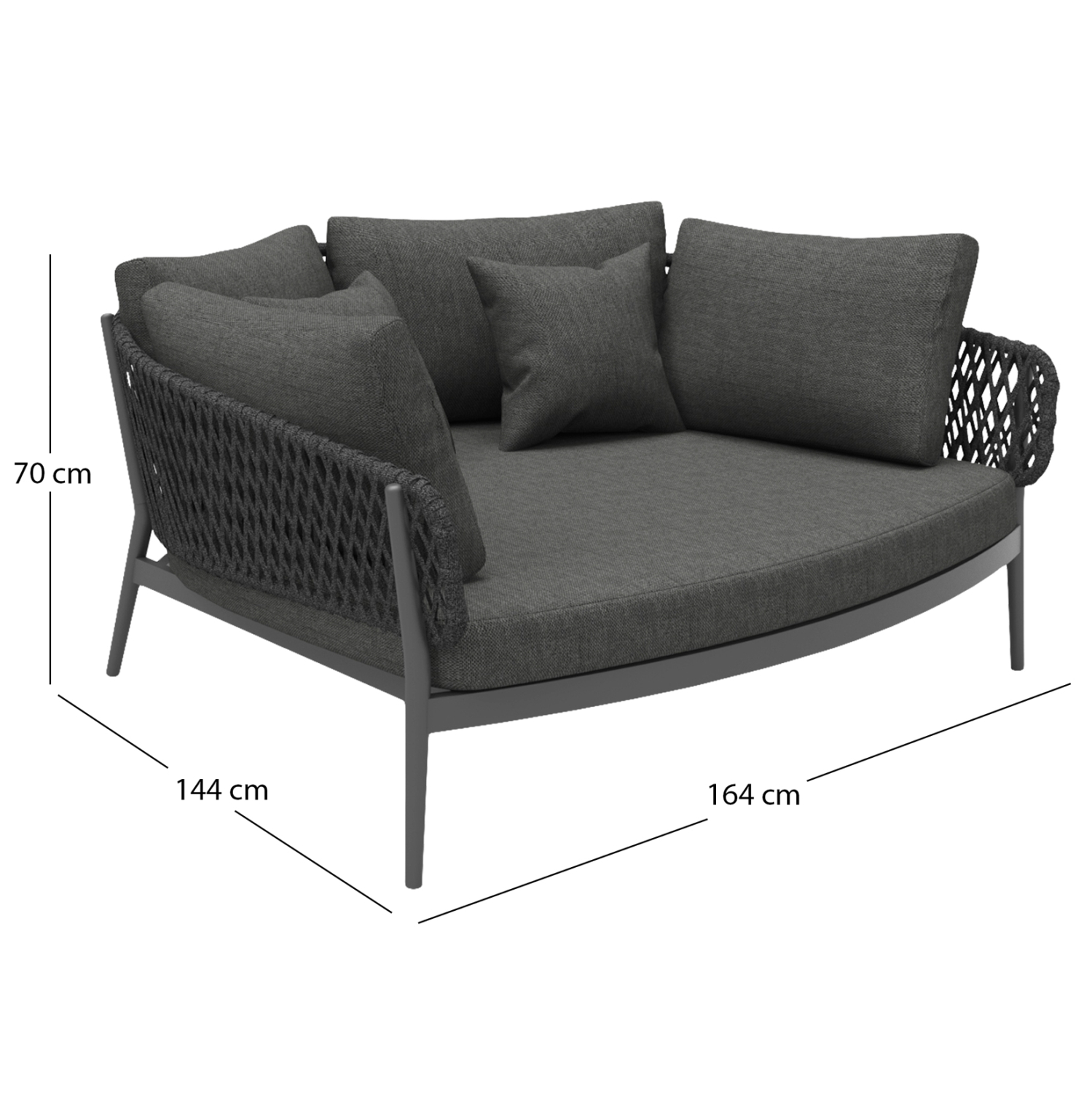 DAYBED 2ΘΕΣΙΟ ΣΕΙΡΑ CAMELLIA HM6217.01 ΣΚΟΥΡΟ ΓΚΡΙ ΑΛΟΥΜΙΝΙΟ-P.E.ΣΧΟΙΝΙ-OLEFIN 164x144x70Υεκ. - Image 3